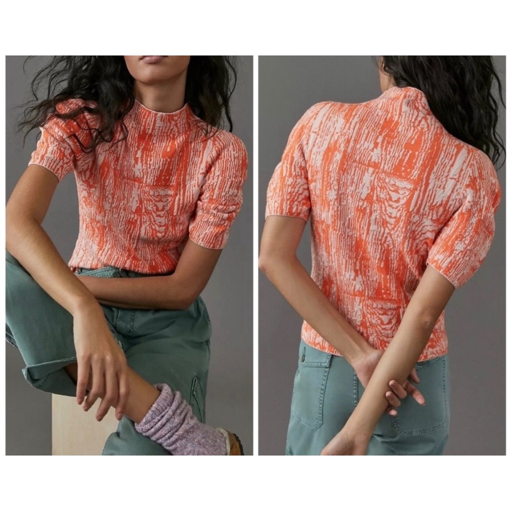 Maeve Anthropologie Bosca Mock Neck Sweater Tee Women Orange Medium Knit Top